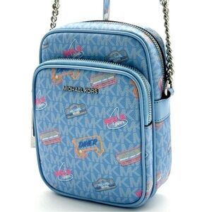Michael Kors Jet Set Medium Printed Signature Logo Crossbody Bag Light Sky Blue